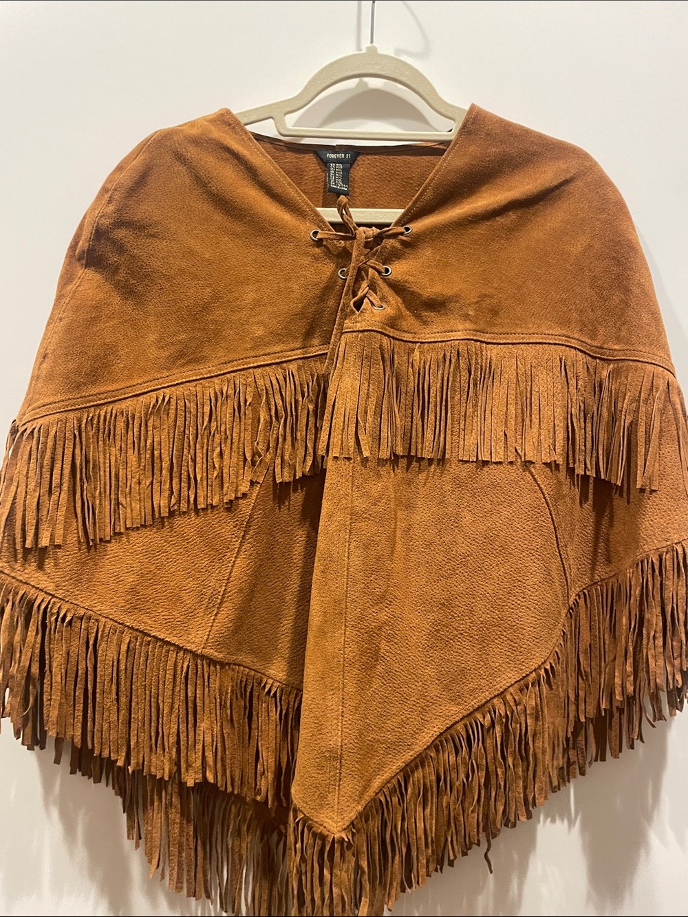 Forever 21 Rust Suede Fringe Poncho Cape